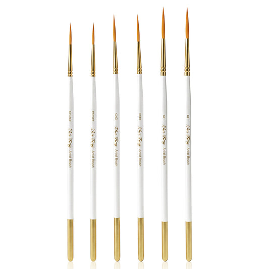 HJZHII 6 PCS Liner Paint Brush, Flexible Thin Acrylic Paint Brushes Extra Long Fine Point Tip Detail Miniature Brush Pinstriping Scroll Outlining Brush for Craft Detail Painting Small Scale Models