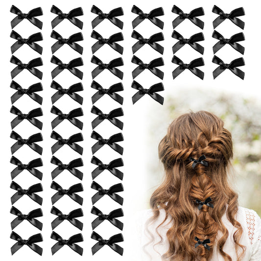 cobee 40 Pcs Black Hair Bow, Black Ribbon Bow Twist Tie Bows, Small Hair Clips For Craft Sewing Scrapbooking Wedding And Gift Wrapping(Black)