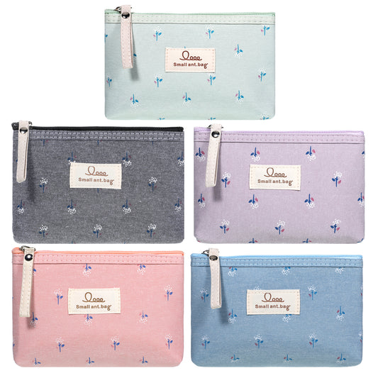HJZHII 5Pcs Small Makeup Bag for Handbag, 6.69x4.72 Inches Cute Canvas Cosmetic Bags Canvas Coin Bag Multifunctional Makeup Bag Cosmetic Zipper Bags Portable Toiletry Bag for Women