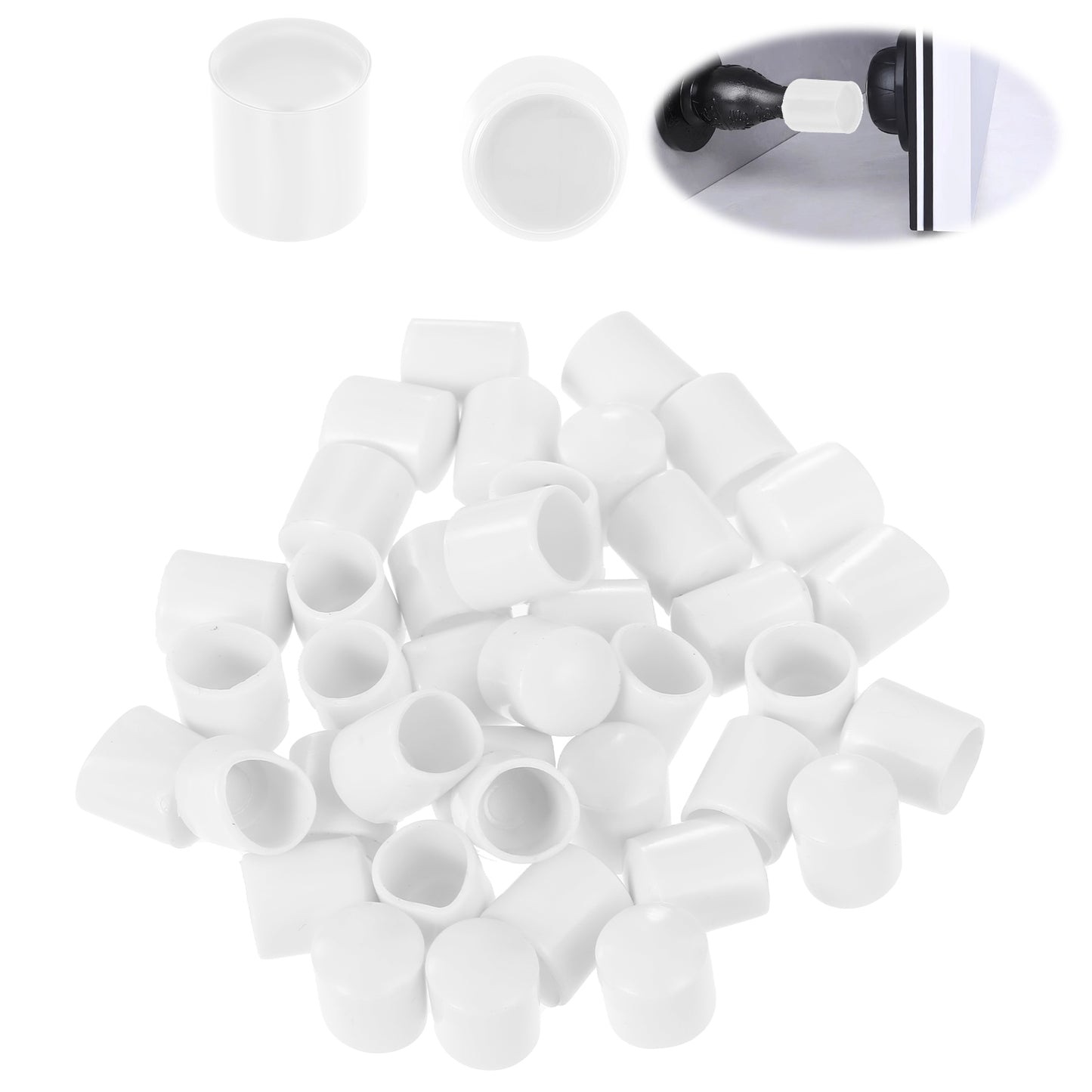 cobee 40 Pcs Door Stop Rubber Tip Replacement, 0.39inch Rubber Door Stopper Spring Door Stop, Door Stoppers for Wall and Floor Protection(White)