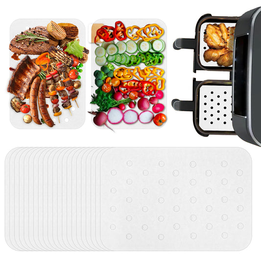 AOZUO 100Pcs Perforated Air Fryer Parchment Paper, 8.1x5.6 Inch Disposable Air Fryer Liners Rectangular Baking Paper for Air Fryer Cooking Oven Bamboo Steaming Basket Mini Grill Pans(White)