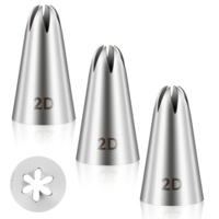 BOHUIZ 3 PCS 2D Cake Piping Nozzle Tips, Stainless Steel Large Piping Tips Cake Decorating Tools for Buttercream Icing Cupcake DIY Birthday Baking Supplies