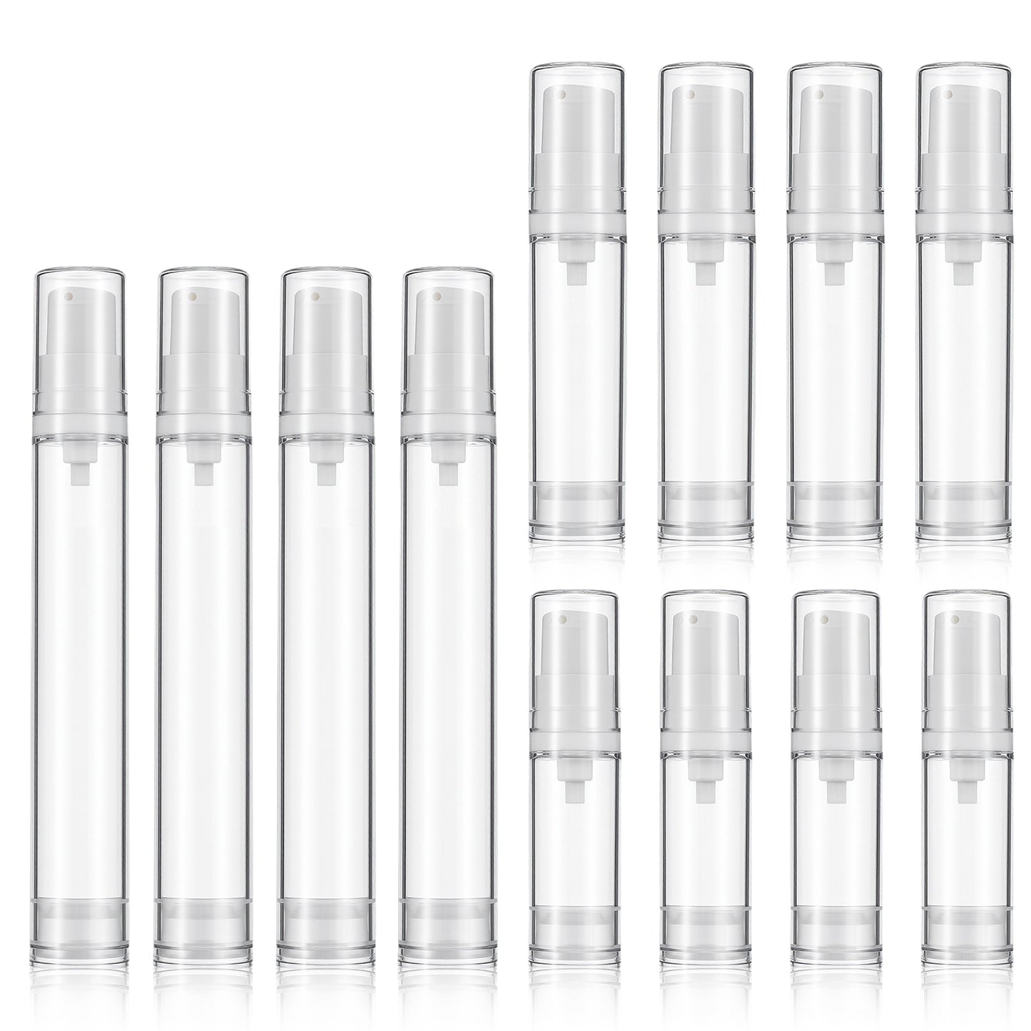 Andibro 12PCS Airless Pump Bottles Travel Set, 5ml 10ml 15ml Refillable Clear Containers Leak-Proof Clear Plastic Cosmetic Pump Bottles for Lotion Foundation DIY Creams