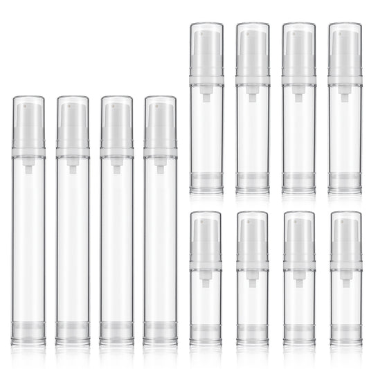 Andibro 12PCS Airless Pump Bottles Travel Set, 5ml 10ml 15ml Refillable Clear Containers Leak-Proof Clear Plastic Cosmetic Pump Bottles for Lotion Foundation DIY Creams