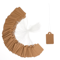 JIYIN 500Pcs Price Tags with String Attached, 1.38" x 0.87" Paper Hang Tags Tags Marking Strung Writable Garage Yard Tags, Display Labels for Jewelry Clothes Retail Holiday Arts Crafts(Brown)