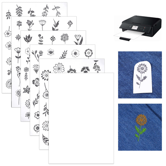 AOZUO 6 PCS Sticky Water Soluble Embroidery Stabilizer, 11.7"x 8.26" Alphabet Flower Dissolvable Paper Small Floral Letter Self Adhesive Wash Away Stabilizer for Hand Machine Embroidery(Flower,Small)