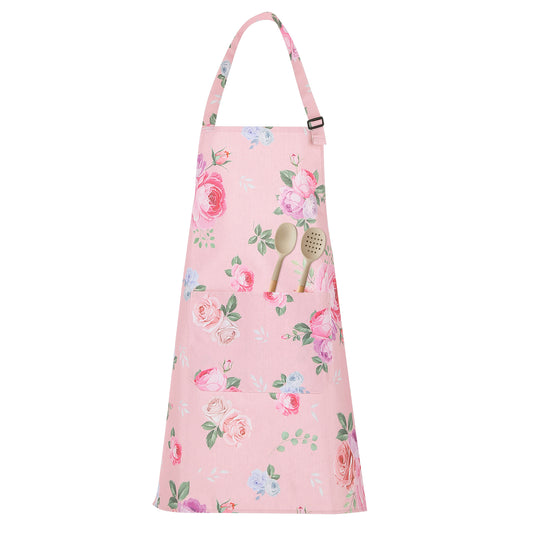 JIYIN Floral Apron for Women, Adjustable Kitchen Aprons with 2 Pockets Vintage Cute Rose Floral Apron, Chef Bakers Aprons for Cooking Baking Gardening