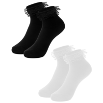2 Pairs of Ruffle Socks Women, Lace Ruffle Turn-Cuff Casual Cute Girl Ruffle Socks Cotton Breathable Ruffle Ankle Socks White and Black(White and Black)