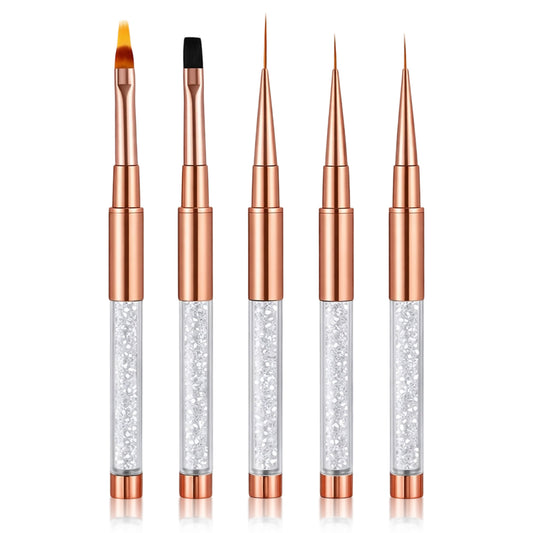 cobee 5 Pcs Nail Art Bushes Set, UV Gel Nails Brush with Rhinestone Handle Nail Art Design Brushes Nails Drawing Pen Gel Brush for DIY Manicures Salons