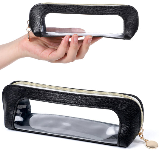 JJUNW Clear Makeup Brush Bag, Waterproof Portable Makeup Brush Bag, Make-up Brush Bags Double Sided Clear Toiletry Bag with Zipper for Women Travel Storage (Black)