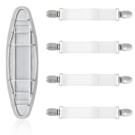 Giantree 4Pcs Ironing Board Cover Fasteners, Adjustable Bed Sheet Straps, Bed Sheet Clips Fitted Sheet Clips, Keep Ironing Pad From Sliding End Binding Tightener Grippers Straps Suspender