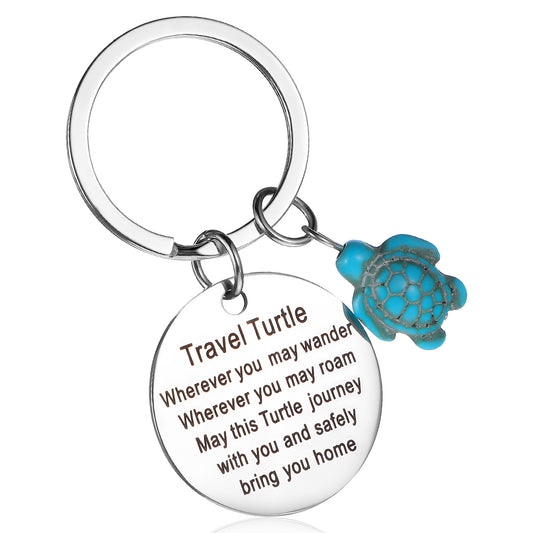 AOZUO Travel Turtle Keychain, Encouragement Keychain Sea Turtle Gifts for Women Wherever You May Wander Good Luck Charm Jewellery for Family Friends Handbag Accessories Backpack
