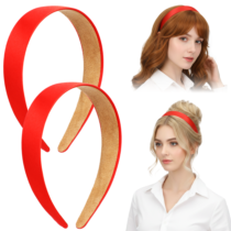 DOPENSPI 2 Pack Red Headbands, Red Silk Satin Headbands 1.1Inch Wide Non-Slip Solid Hair Bands Princess Hair Accessories for Women Girls Cosplay DIY