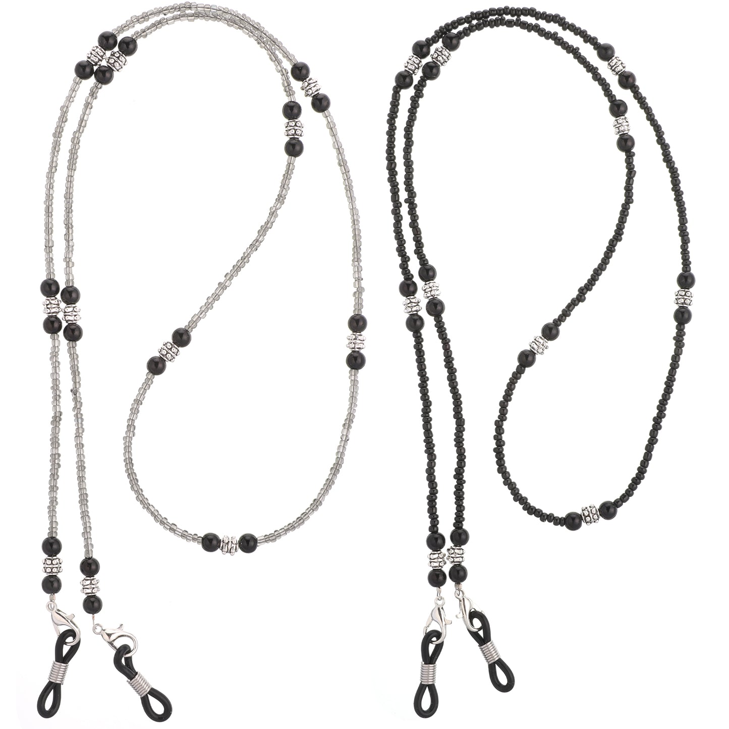 SHENLIU 2PCS Beaded Eyeglass Chain, Glasses Strap for Women Mask Lanyard Sunglasses Chains Black Beaded Glasses Holders around Neck