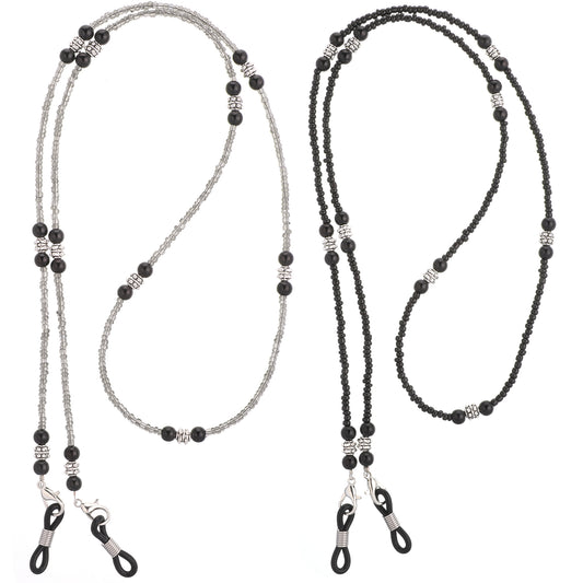 SHENLIU 2PCS Beaded Eyeglass Chain, Glasses Strap for Women Mask Lanyard Sunglasses Chains Black Beaded Glasses Holders around Neck