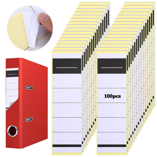 LXUEJIE Pack of 100 Self-Adhesive Folder Spines, File Label, Folders Labels Self-Adhesive Narrow, Blank Folders Labels Stickers to Write Spine Label for Office Library Archiving, White (54 x 190 mm)