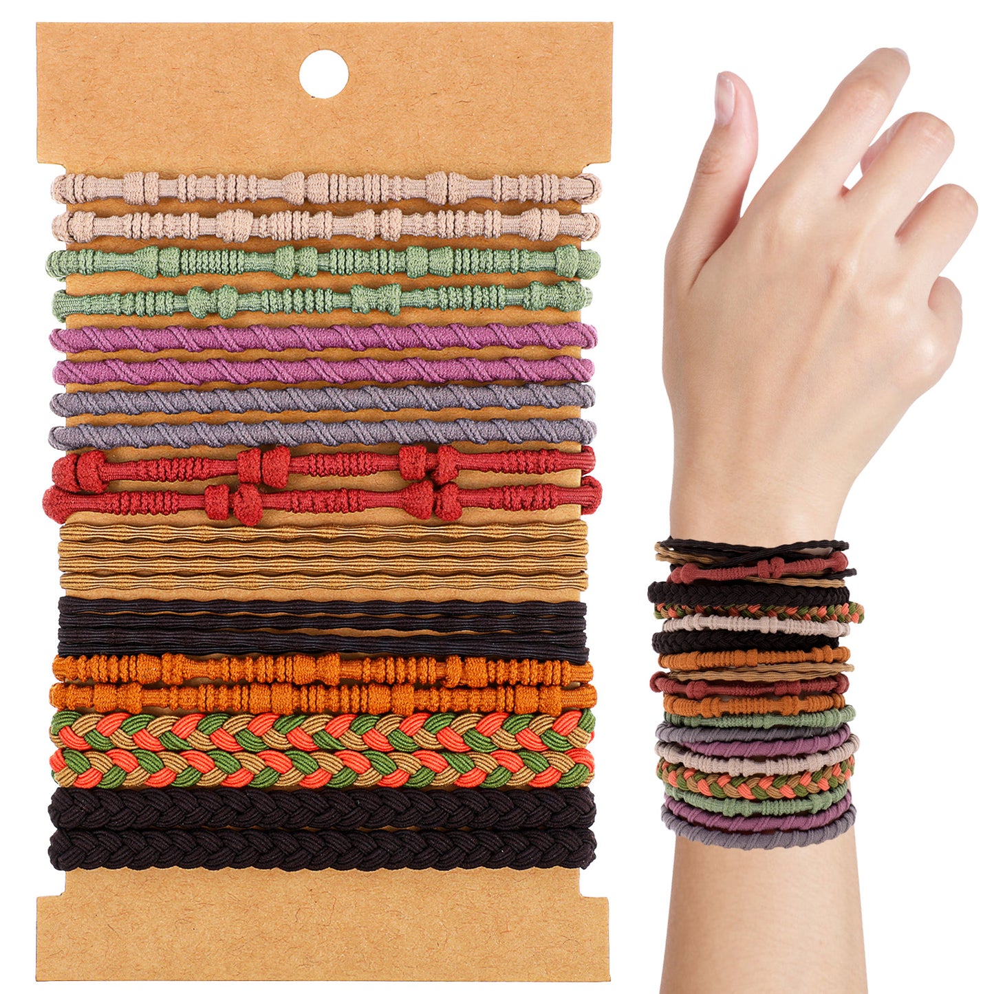 IANFAN 20 Pcs Boho Hair Ties, Elastic Hair Tie Bracelets for Men Women No Damage Boho Hairs Accessories for Thick, Medium, Long Hairs (4 Styles, 10 Colors)