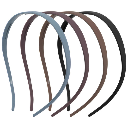 MBAIYO 4 Pcs No Pressure Headbands for Glasses Wearers,Sunglasses Thin Headbands for Women Non Slip Comfortable Hairbands Matte Plastic Hairbands Teeth(Black+Gray-Blue+Coffee+Brown)
