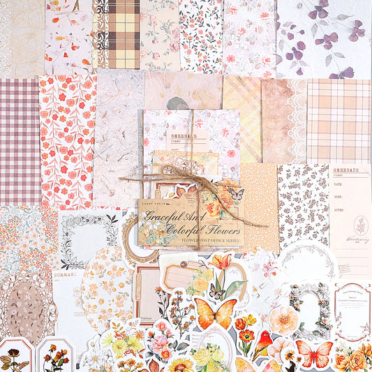 TIESOME 100pcs Vintage Floral Scrapbook Paper and Journaling Stickers Assorted Set, Memo Labels for Junk Journal Planner Collage Card Album Decor(Yellow)