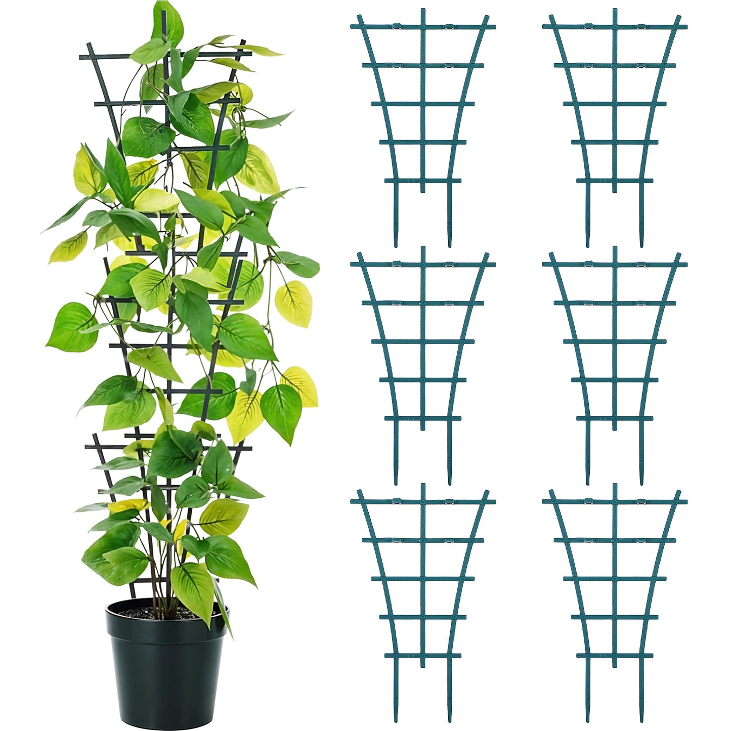 DOPENSPI 6PCS Small Trellis for Potted Plants, 9.6x5.9in Stackable Plant Trellis Indoor for Climbing Plants Plastic Superimposed Potted Plant Support for Houseplant Pothos Flower Vines Vegetable Ivy