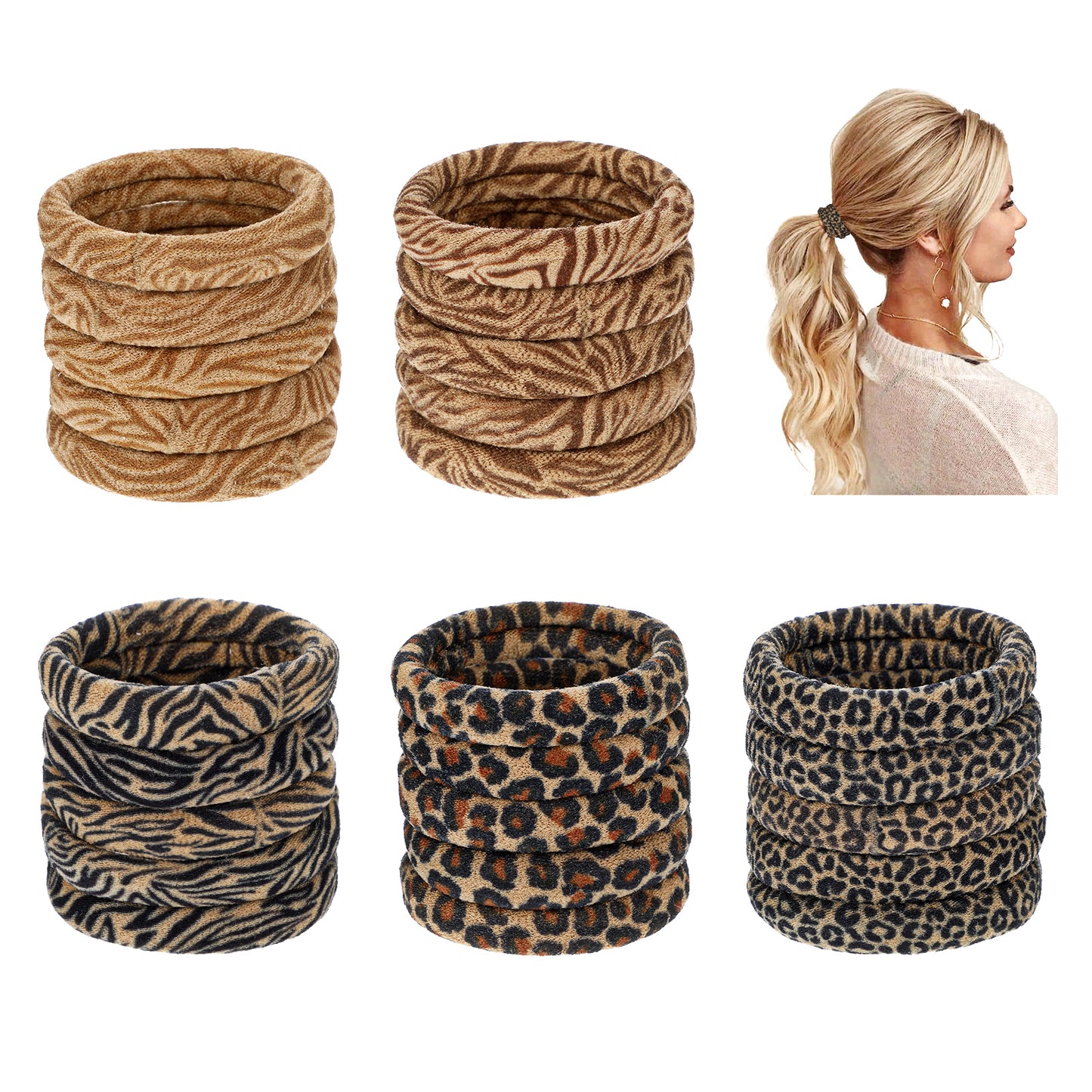 Amabro 25Pcs Leopard Print Seamless Hair Ties Soft Elastic Ponytail Holders