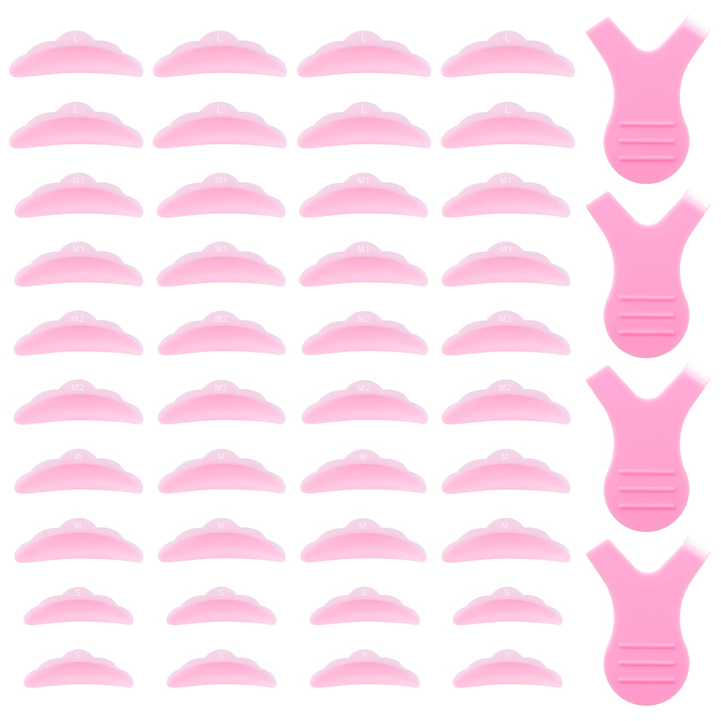 Giantree 44 Pcs Lash Lift Rods, Silicone Pads Eyelash Shields for Perm Curls Makeup Kits, 5 Size S/M/M1/M2/L Reusable Silicone Lash Lifting Pads and Y Shape Eyelash Brush for Curl Eyelash(Pink)