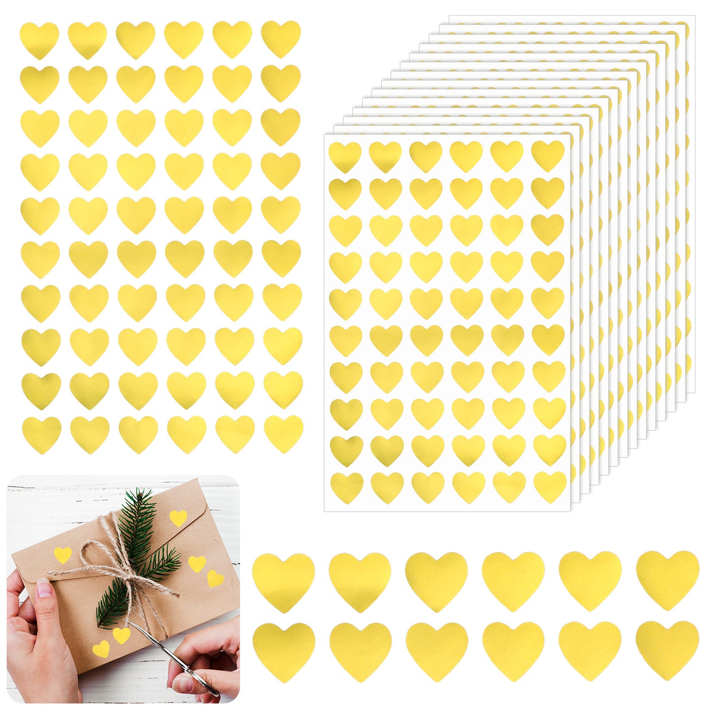 WJIAAA 2400pcs Gold Heart Stickers, Self-Adhesive Heart Shape Sticker Decoration Crafts Small Stickers for Student Reward for Envelope Decor Greeting Cards Invitation Sealing Gift Wrapp 0.5in