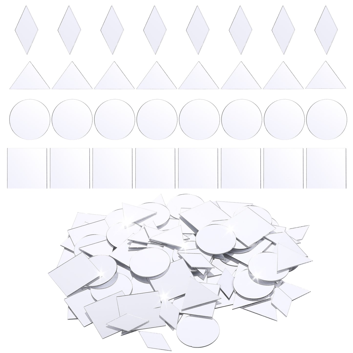 Giantree 120Pcs Mosaic Tiles, Mosaic Tiles for Crafts Mirror Tile, Small Mirror Square Mirror, Self Adhesive Small Square Mirror, Acrylic Square Round Triangle Rhombus Square for DIY Projects Supplies