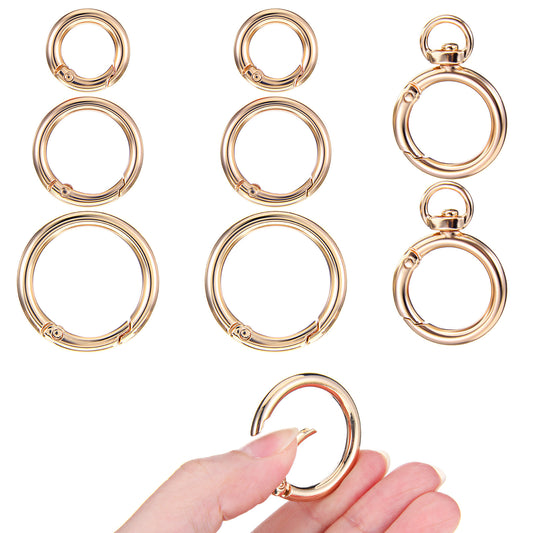 AOZUO 8pcs Small Spring O Ring, Metal Spring Key Ring Clip Round Keychain Ring Buckle for Coin Purse Wrist Strap Closure Shoulder Bag Chain Rings Clip Replacement Keychain Lanyard DIY Crafts(Gold)