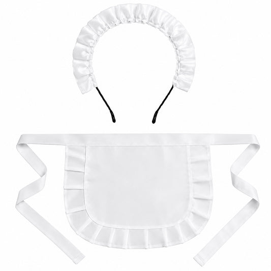 HJZHII White Waist Apron, Cosplay Waist Apron with French Headdress Waists Aprons Puffy Tight Costume Half Aprons White Retro Frilly Adorable Maid Waitress Aprons Cosplay Waists Aprons