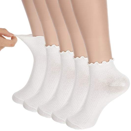 Molain 10 Pairs White Ruffle Socks for Women, Cute Frilly Ankle Socks Women Soft Breathable Cotton Short Lettuce Ankle Socks