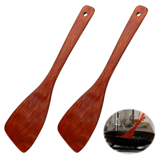 LXUEJIE 2 Pack Wooden Spatula for Cooking, 12.8 Inch Flat Wooden Spatula Long Handle Flat Frying Spatulas Non-Stick Cooking Kitchen Utensil Set