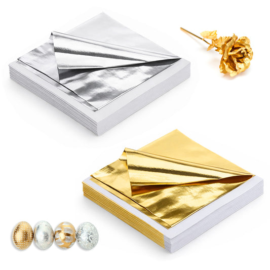 JJUNW 200PCS Gold Leaf Sheet, Foil Leaf Set, Gold-Leaf Sheets for Art for DIY Art Decoration, Nails, Handicrafts, Bronzing, Furniture, Painting, Resin(3.15 x 3.35 Inches)
