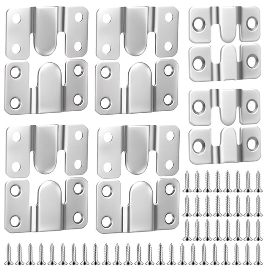 TIESOME 12PCS Interlocking Flush Mount Brackets, Heavy Duty Stainless Steel Picture Frame Hangers Photo Frame Hook Mirror and Furniture Connector (4 Pairs 53x30mm, 2 Pairs 44x19mm)