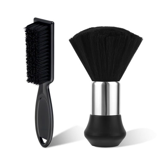 JIYIN 2 Pcs Barber Neck Duster Brush Set, Professional Hair Cutting Brush Barber Brush Neck Duster Cleaning Supplies Soft Nylon Brush for Brushing off Hair Around Ears and Neckline