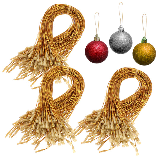 Molain 300Pcs Christmas Ornament Hooks, Ornament Hangers with Snap Ornament String for Christmas Tree Holiday Party Hanging Decorations Ropes Precut Ribbon Hook Easy and Fast Locking(Gold)