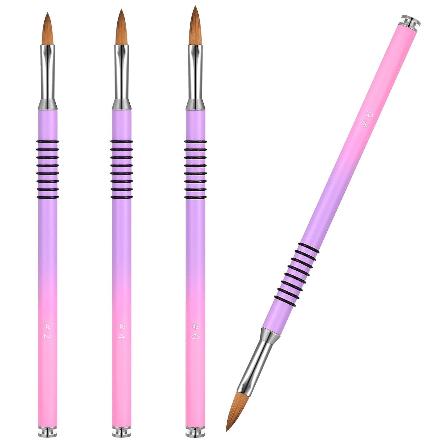 TIESOME 3 Pack Nail Art Brush for Acrylic, Silver Metal Nail Art Pen Nail Lining Brush Nail Salon Painting Brush Pen wif Non-Slip Handle for Nail Salon Manicures(Pink Purple)
