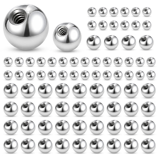 Andibro 80Pcs Piercing Balls Replacement 16G Externally Threaded Surgical