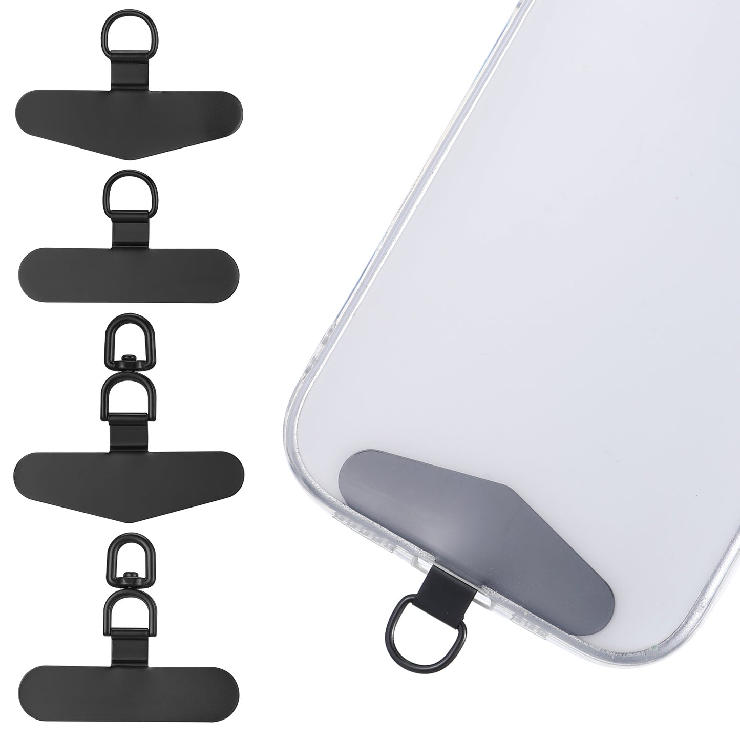 JIEYAO 4 Pack Metal Phone Tether Tab, Universal Phone Lanyard Patch, Heavy Duty Phone Strap Connector Cellphone Lanyard Pad Multifunctional Phone Accessories Compatible with Most Phone Cases(Black)