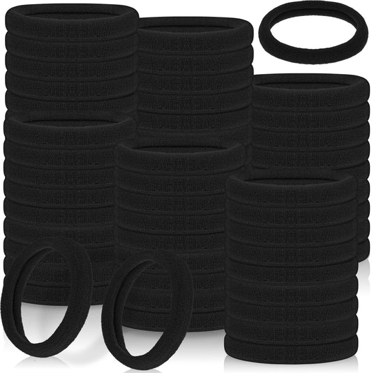 HJZHII Hair Bobbles for Women, 100 Pcs Soft Nylon Hair Ties No Damage Elastic Ponytail Holder Seamless Hairband Colorful Band for Thick and All Types(Black)