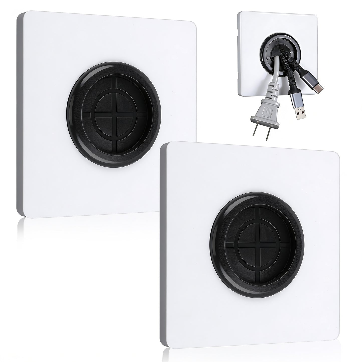 TIESOME 2Pcs Cable Entry Cover, Wall Cable Management Kit Adjustable Wall Cable Cover for Covering Outlets, Receptacles and Tidying Cords