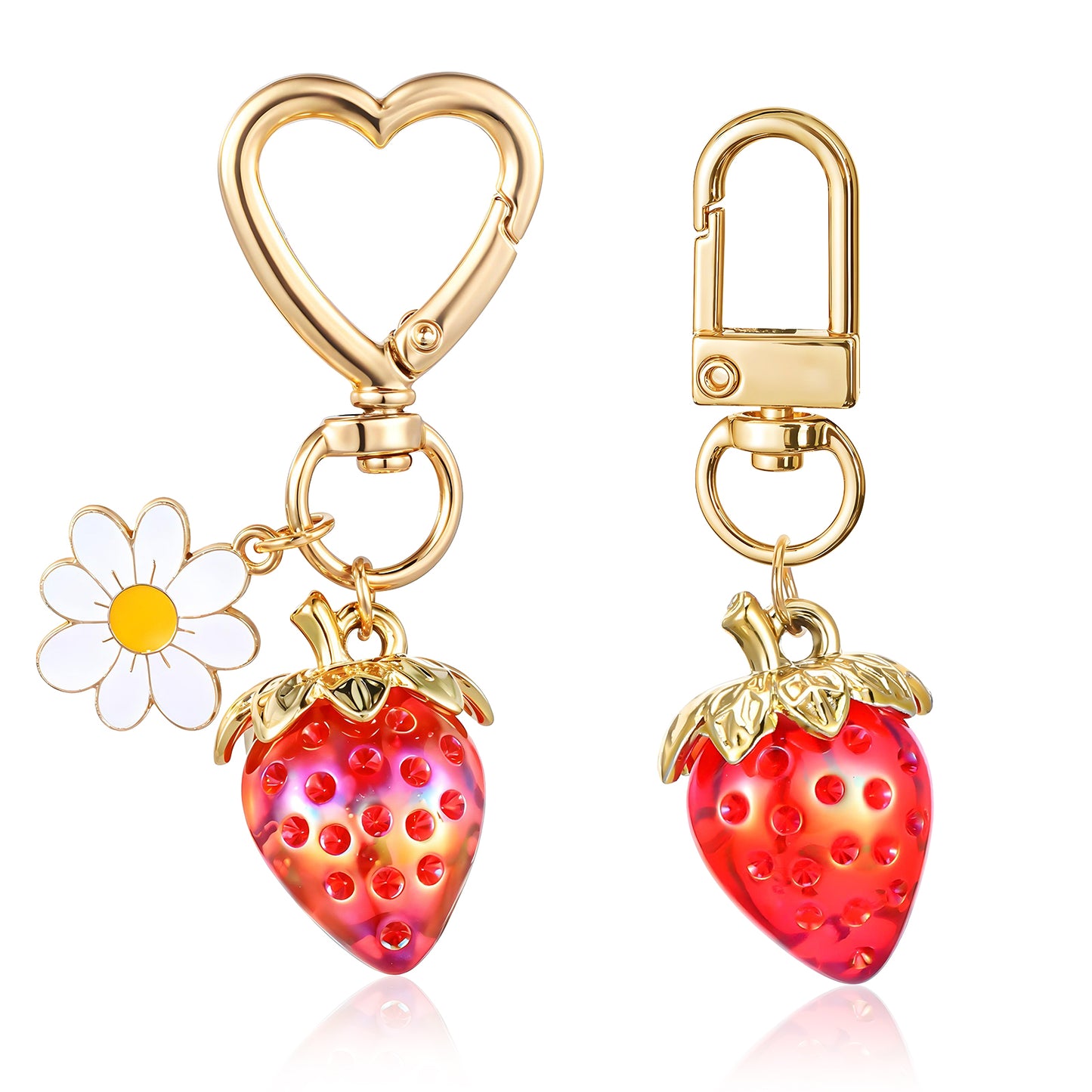 Yuanchu 2Pcs Cute Strawberry Keychains, Kawaii Women Bag Charms Heart Flower Daisy Key Chains Charm Iridescent Accessories Decor for Purse Gift Handbags