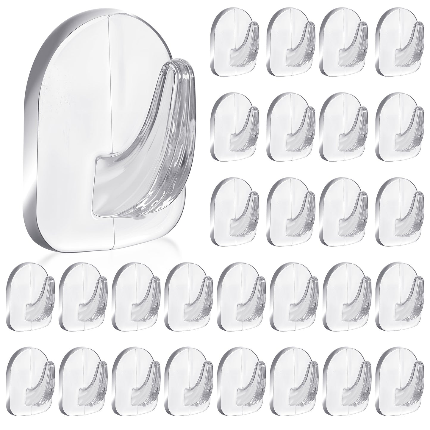 JJUNW 30Pcs Strong Clear Adhesive Wall Hooks, Reusable Seamless Hooks Small Acrylic Sticky Hangers for Kitchen Bathroom Bedroom Office
