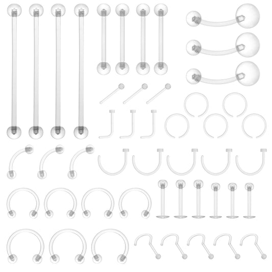 JIYIN 48Pcs Clear Nose Studs, Acrylic Piercing Retainers Plastic Septum Ring Eyebrow Piercing Jewelry for Tongue Nose Belly Earrings Tragus Helix Cartilage