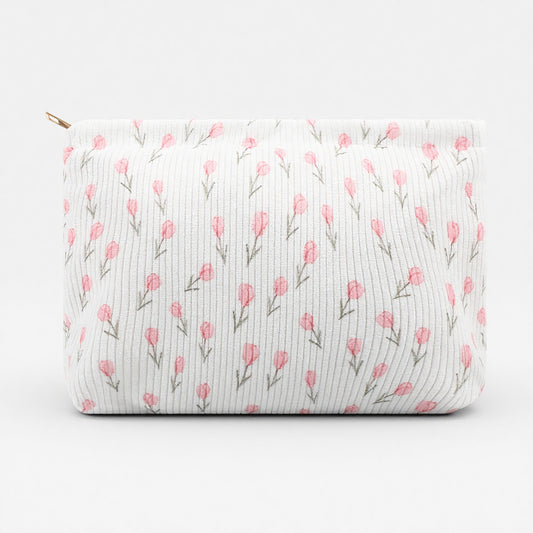 Molain Small Floral Canvas Cosmetic Bag for Women, Corduroy Makeup Toiletry Pouch with Metal Zipper Portable Travel Travel Make up Wash Bag Gift for Girls Women