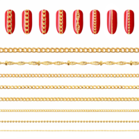 HJZHII 8 Strips Nail Chains, 3D Nail Tip Art Charms Jewelry Ornaments Metal Manicure Decorations for DIY Making Punk Nails Glitter Design(Gold)