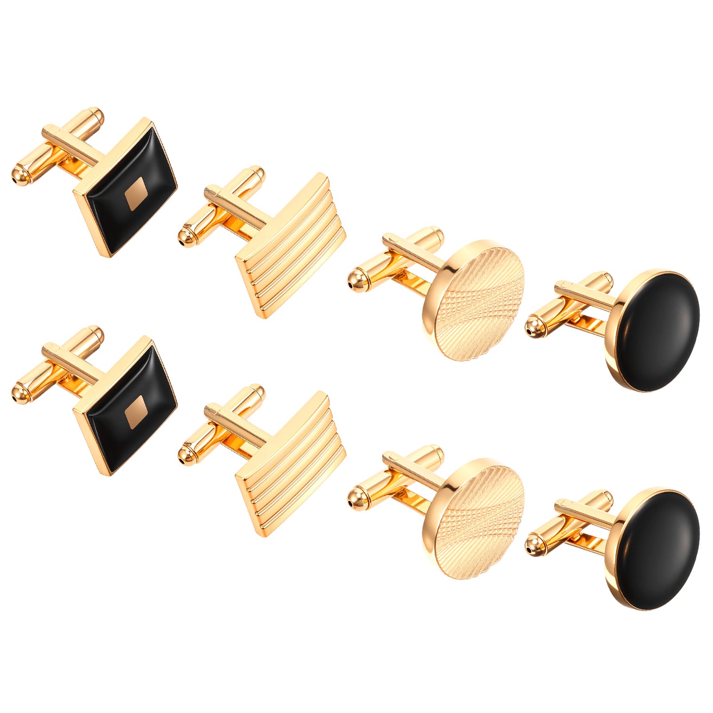 WJIAAA Men's Classic Cufflinks Cuff Links, 8 Pcs Silver Black Striped Cufflinks Disc Square Rectangle Cuff Links Shirt for Wedding Groom Business Elegant Gift(Gold)