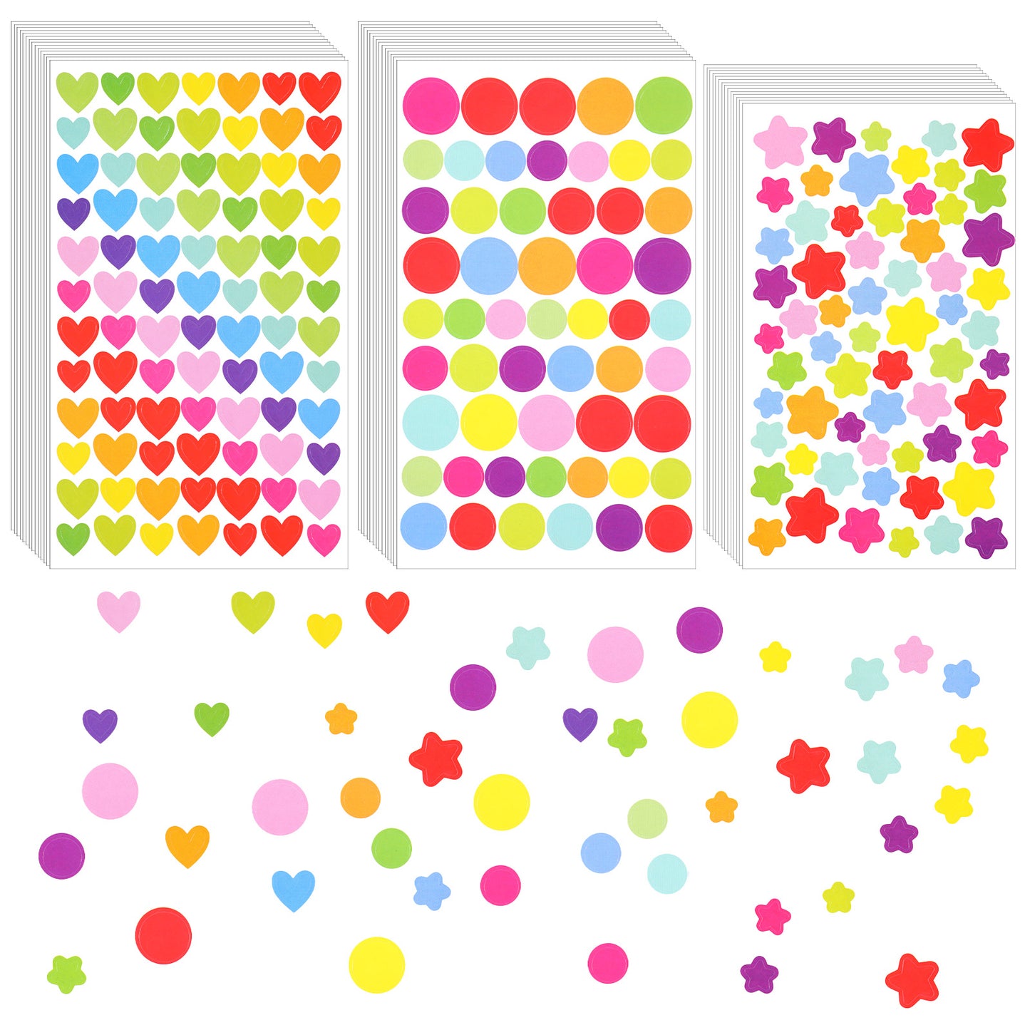 JJUNW 3000 Pcs Small Rainbow Dot Stickers, Star Heart Dot Stickers for DIY