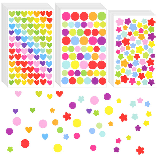 JJUNW 3000 Pcs Small Rainbow Dot Stickers, Star Heart Dot Stickers for DIY