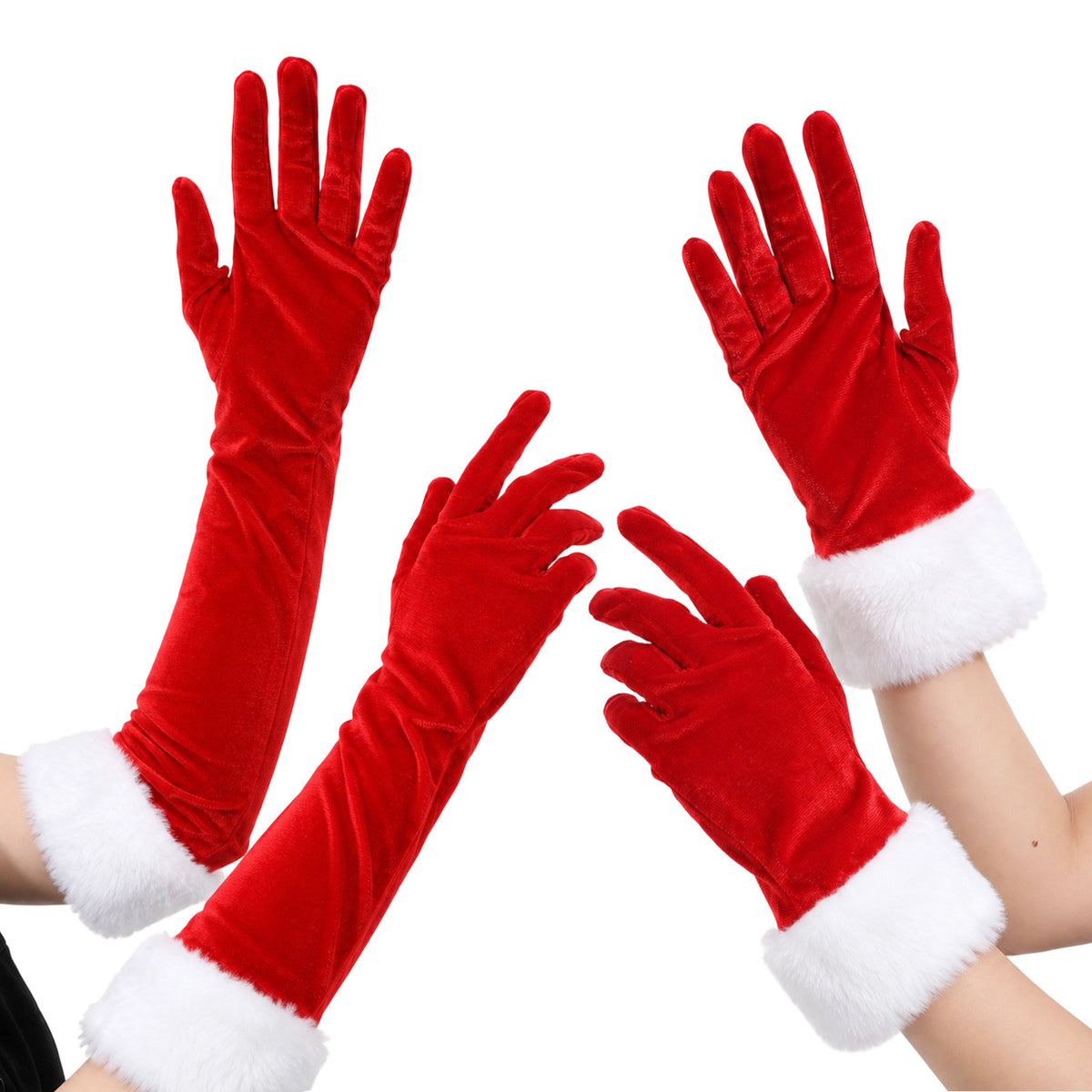 Yuanchu 2 Pairs Christmas Gloves, Santa Claus Velvet Gloves with Plush Cuff